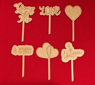 Toppery Walentynkowe na Babeczki Drewno 3mm 6 Wzorów