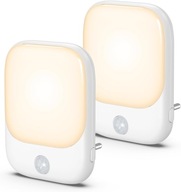 2x LAMPKA NOCNA LED CZUJNIK RUCHU REGULOWANA JASNOŚĆ DO GNIAZDKA ZESTAW