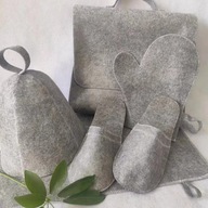 ZESTAW DO SAUNY CZAPKA RĘKAWICA SIEDZISKO TORBA KLAPKI KOMPLET SZARY 5W1