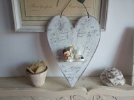 SERCE DREWNIANE DUŻE, ANIOŁ, SHABBY RETRO