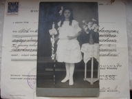 Bydgoszcz -stare zdjęcie kartonikowe z 1925 - dziewczyna, komunia ,sukienka