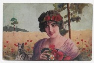 Pies Psy Dziewczyna ok.1910r. Dog Arlekin malował A. Dobrowolski 589E