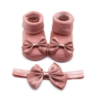 Skarpetki z kokardką i opaską na głowę dla dziewczynek 0-12m-cy|Różowe| AS
