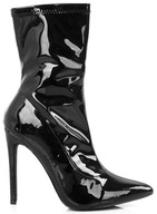 SZPILKA CZARNE BOTKI KOZACZKI LAKIEROWANE NA SZPILCE SZPIC 41 WKŁADKA 26CM