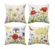 Wiosenna kwiatowa poszewka dekoracyjna 40x40 cm - komplet 4 szt