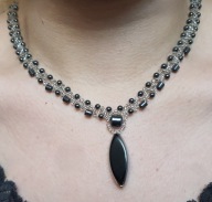 Naszyjnik handmade z hematytu szkła i stali nierdzewnej