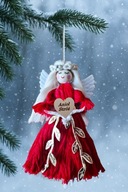 Makrama na Choinkę, Anioł Stróż na Choinkę Anioł czerwony ze sznurka Święta