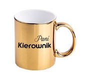 Złoty kubek z nadrukiem Pani Kierownik urodziny na prezent do kawy