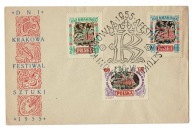 ZNACZKI DNI KRAKOWA FESTIWAL SZTUKI 1955 LAJKONIK CHOMICZ STEMPEL
