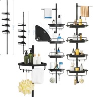 NAROŻNA TELESKOPOWA CZARNA PÓŁKA POD PRYSZNIC REGULOWANA 100-320 CM 4 PÓŁKI