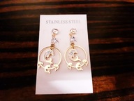 Kolczyki Złote Białe Delfin Delfinek Cyrkonie Łańcuszek Stal Chirurgiczna