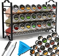 STOJAK NA PRZYPRAWY ORGANIZER 24 SZKLANE SŁOICZKI POJEMNIKI + 144 NAKLEJKI