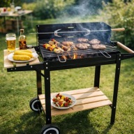 GRILL OGRODOWY DUŻY SMART ROŻEN PÓŁKI na kółkach WĘGLOWY MOCNY STALOWY 6w1