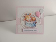 Kartka urodzinowa ręcznie robiona, urodziny, roczek miś z balonami