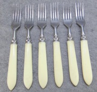 Radzieckie Sztućce, widelce нерж Biały Bakelit - zestaw 6 szt.