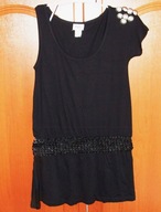 Tunika czarna asymetryczna sukienka mini imprezowa koktajlowa Glamour 36/38