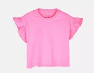 Bawełniana Różowa Bluzka z Falbanką na Krótki Rękaw – Oversize, Rozmiar 110