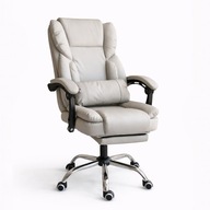 KOMFORTOWY FOTEL BIUROWY DO GABINETU Z PODNÓŻKIEM – kremowa ekoskóra HIT !!