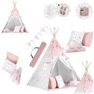 NAMIOT TIPI DLA DZIECI RÓŻOWY SZARY Z WZOREM IDEALNY DLA MAŁEJ KSIĘŻNICZKI
