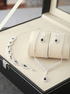 Komplet biżuterii 3cz. z czarnymi kamieniami luksusowej wieczorowej ślubnej