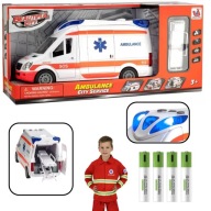 KARETKA POGOTOWIA AMBULANS AUTO DŹWIĘKI ŚWIATŁA NAPĘD NOSZE GRATIS BATERIE