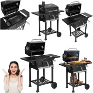 GRILL WĘGLOWY OGRODOWY DUŻY ŻELIWNY RUSZT Z POKRYWĄ KÓŁKAMI TERMOMETREM