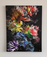 Finał WOŚP, Obraz akrylowy, pouring, 40x50cm, czarny, kolorowy