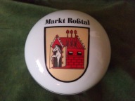 Duże porcelanowe puzderko z malowanym herbem - piękny stan