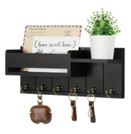 DREWNIANY WIESZAK ŚCIENNY NA UBRANIA KLUCZE DO PRZEDPOKOJU PÓŁKA CZARNY