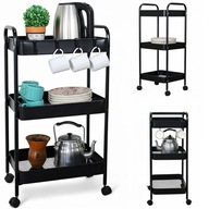 WÓZEK KUCHENNY NA KÓŁKACH METALOWY REGAŁ SZAFKA KOSZYK CZARNY 3-POZIOMOWY