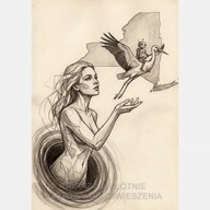 Kobieta bocian robot wolność szkic rysunek ołówek obraz na płótnie 55x80