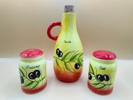 Francja SOLNICZKI + butelka na OLIWĘ ręczna ROBOTA