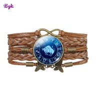 Skórzana bransoletka - Byk - regulowana, ozdobne dodatki - 25mm