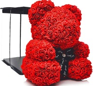 Miś z róż 25 cm LED w pudełku – prezent walentynkowy dla niej