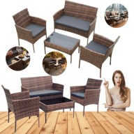 ZESTAW MEBLI OGRODOWYCH TECHNORATTAN STOLIK 2X KRZESŁA SOFA 4EL JASNY BRĄZ