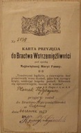 KARTA PRZYJĘCIA do Bractwa Wstrzemiężliwości w Cięcinie - CIĘCINA 1923