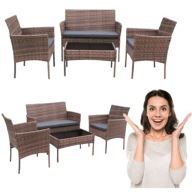 ZESTAW MEBLE OGRODOWE 2X FOTEL STOLIK SOFA JASNY BRĄZ technorattan