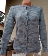 Sweter ręcznie robiony baby blue melanż 40 42 wool