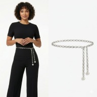 SREBRNY PASEK ŁAŃCUSZEK DAMSKI DO SUKIENKI PANCERKA METALOWY 110CM