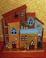 Domek kolorowy, ozdoba, święta, kwiaty, dekoracja, choinka