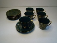 filiżanka spodek IRA porcelana Chodzież szmaragdowy złocony marmurek kpl 6
