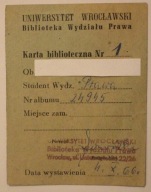 UNIWERSYTET WROCŁAWSKI Biblioteka Wydziału Prawa, Karta biblioteczna 1966