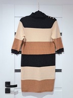 Dzianinowa sweterkowa sukienka Finery M/L brąz beż czerń