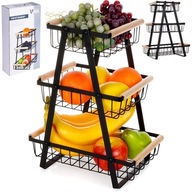 Koszyk na owoce warzywa akcesoria trzypiętrowy czarny piramida stojak