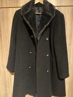 Płaszcz wełniany z futrzanym kołnierzem kolor grafitowy wełna 80%