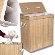 KOSZ NA PRANIE BAMBUSOWY DUŻY WIKLINOWY 100L DWUKOMOROWY Z POKRYWĄ SKŁADANY