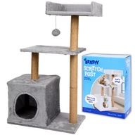 WYSOKI DRAPAK DRZEWKO SZARY DLA KOTA 3 POZIOMY Z DOMKIEM WIELOPOZIOMOWY