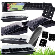 VEFI CZARNA MINISZKLARENKA DO WYSIEWU 47x16 CM – ZESTAW Z 18 DONICZKAMI