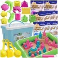 PIASEK KINETYCZNY 8KG ZESTAW XXL FOREMKI BASENIK ŁOPATKI WIADERKO