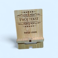 Uchwyt na telefon, stojak z grawerem, drewniane, z logo
